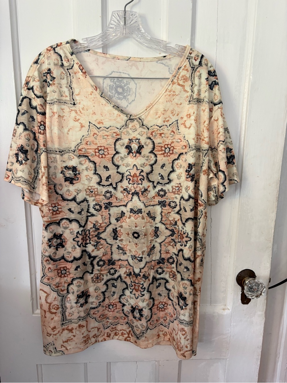 Women's Cream Floral Medallion V-Neck Top